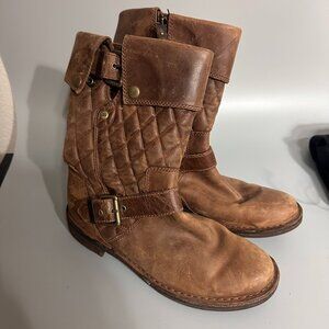 UGG Australia Connor‎ Quilted Biker Boots Fawn Brown  Sz 7 Quilted Leather